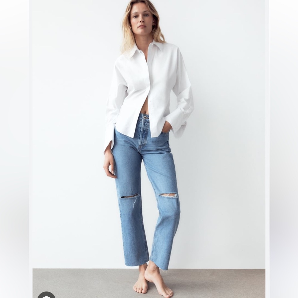 NWT ZARA Super High Rise Straight Leg Jeans, light wash 0